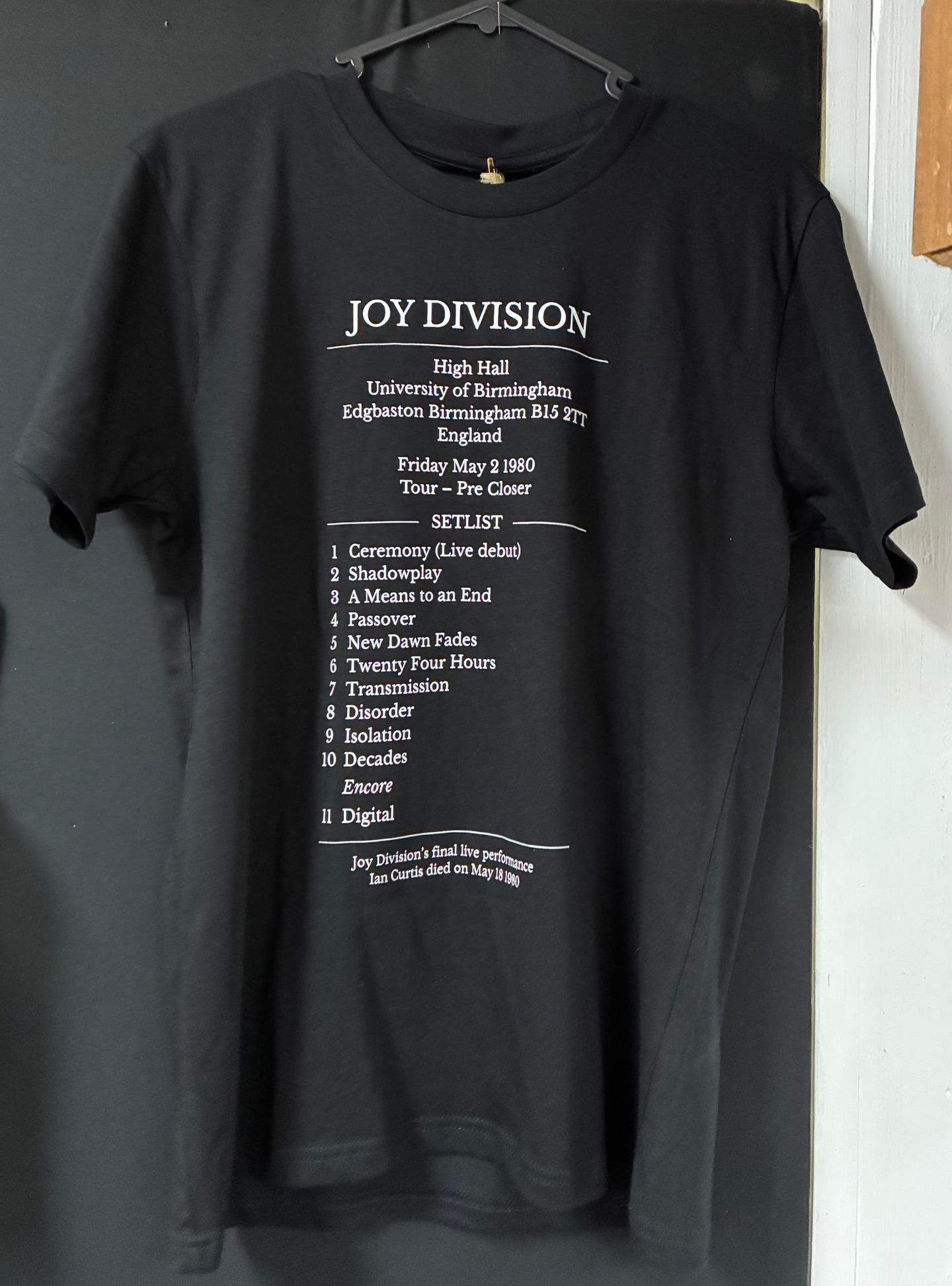 RATTLE AND ROLL - JOY DIVISION BIRMINGHAM T SHIRT - MEDIUM