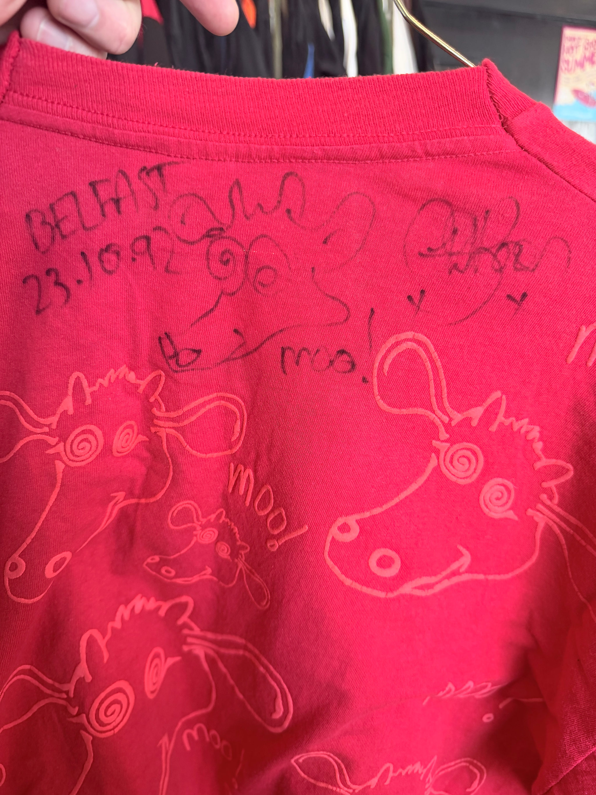 First Press - Original Circa-1990 Inspiral Carpets ‘Moo!’ Vintage Single Stitch T-Shirt size Large – Signed by Clint Boon - 2