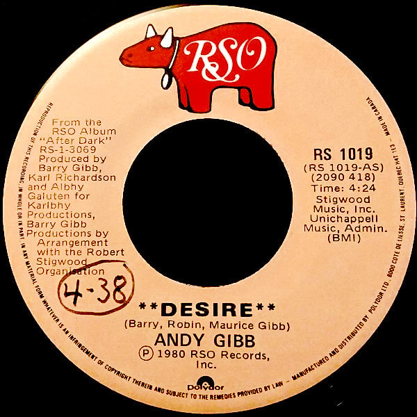 Andy Gibb - Desire (7") [Vinyl] | RSO (RS 1019)