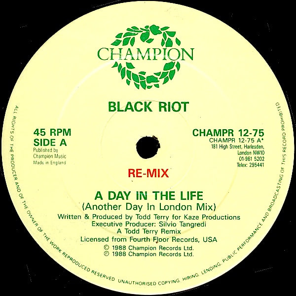 Black Riot - A Day In The Life (Re-Mix) / Warlock (12") [Vinyl] | Champion (CHAMPR 12-75)
