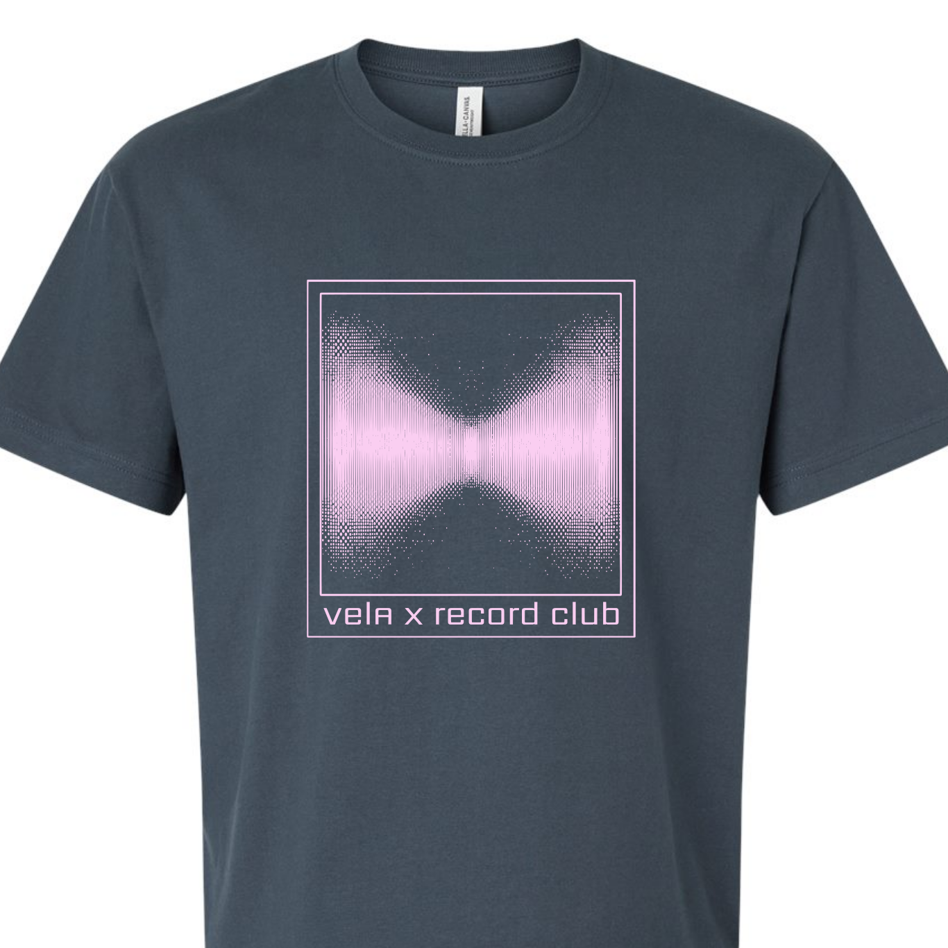 vela x record club - logo tee 1 - faded pink on vintage navy
