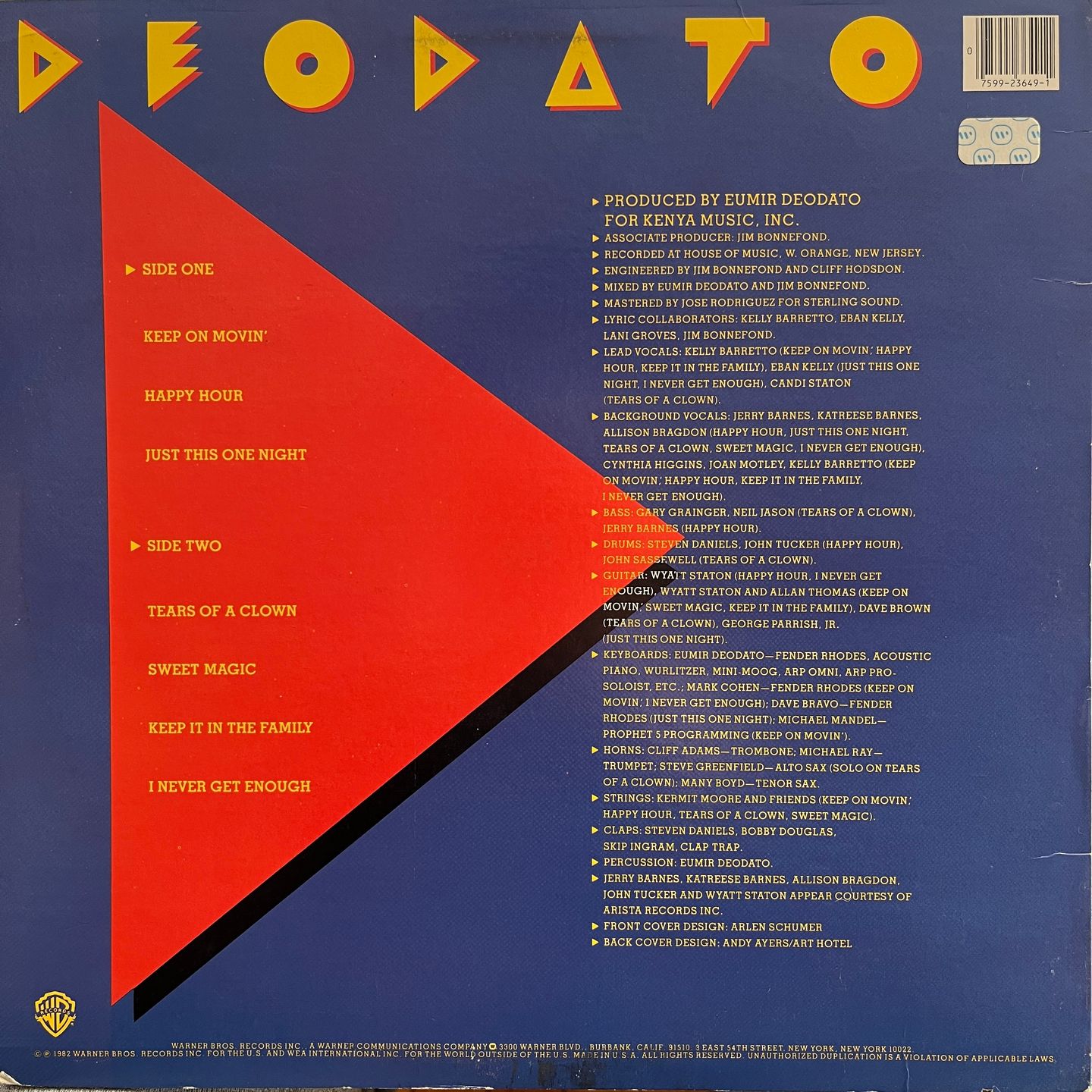 Eumir Deodato - Happy Hour | Warner Bros. Records (BSK 3649) - 2