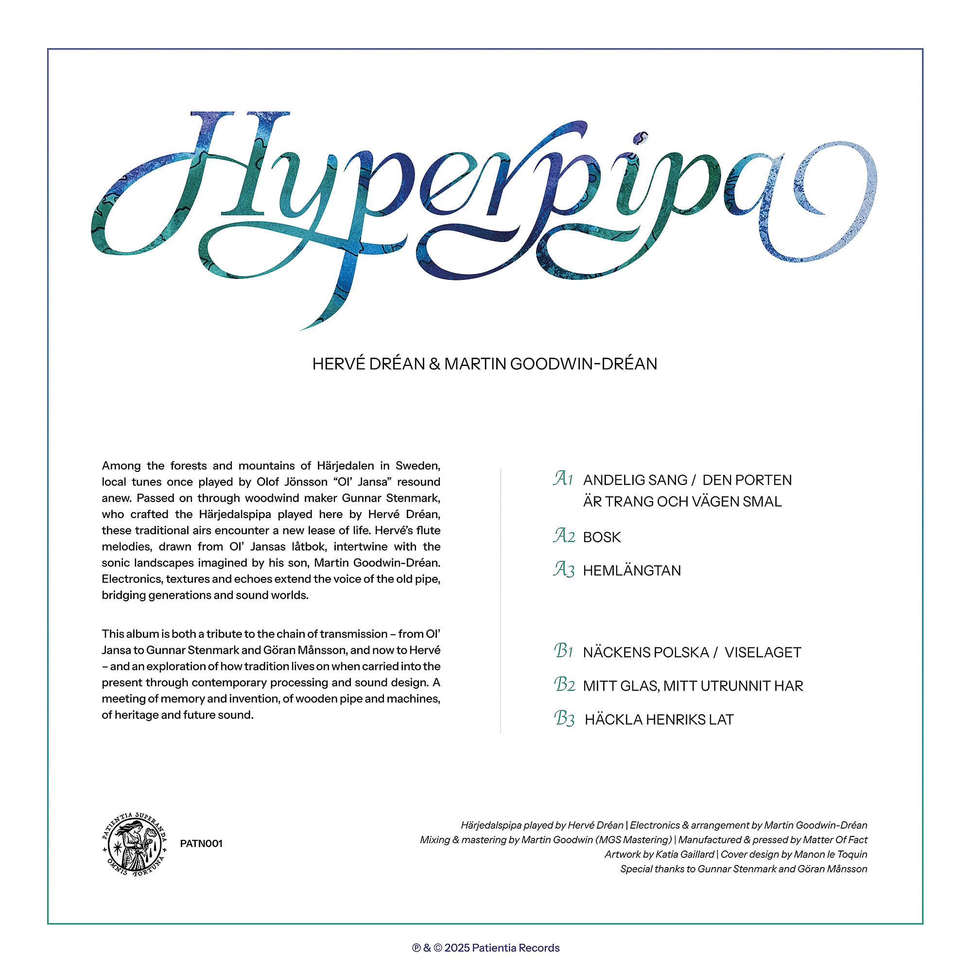 Hervé Dréan , Martin Goodwin - Hyperpipa (LP) (Limited Edition) | Patientia Records (PATN001) - 2 Hervé Dréan , Martin Goodwin - Hyperpipa (LP) (Limited Edition) | Patientia Records (PATN001) - 2