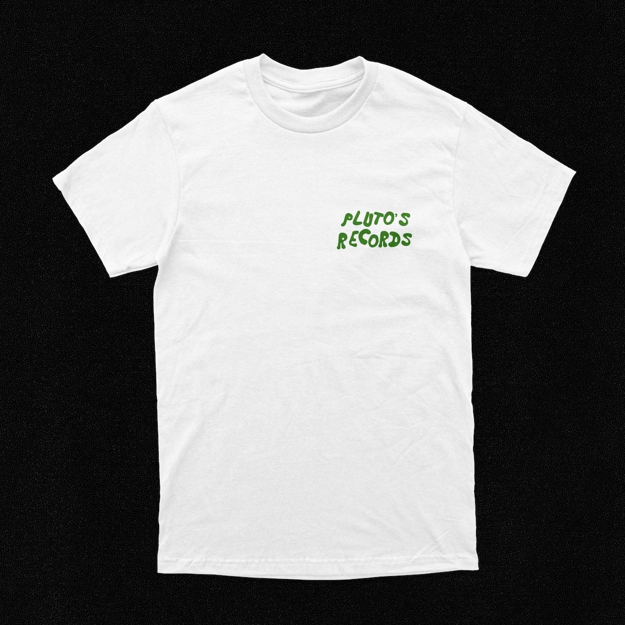 Pluto's Records - White T-Shirt with Green Logo