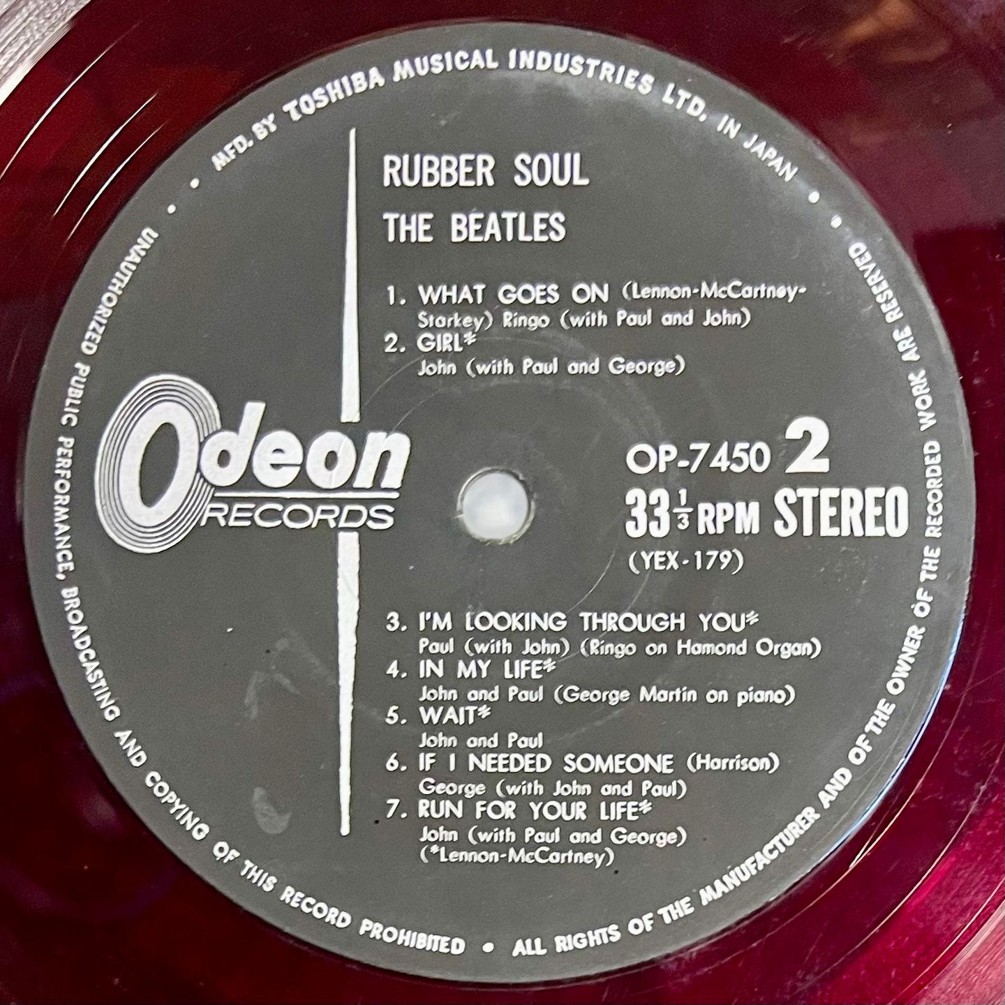 The Beatles - Rubber Soul [Vinyl LP - 1st Japan Press - 1966 - Odeon OP·7450 Red Everclean - VG/VG no Obi, No Insert] Rock | Odeon (OP·7450) - 5