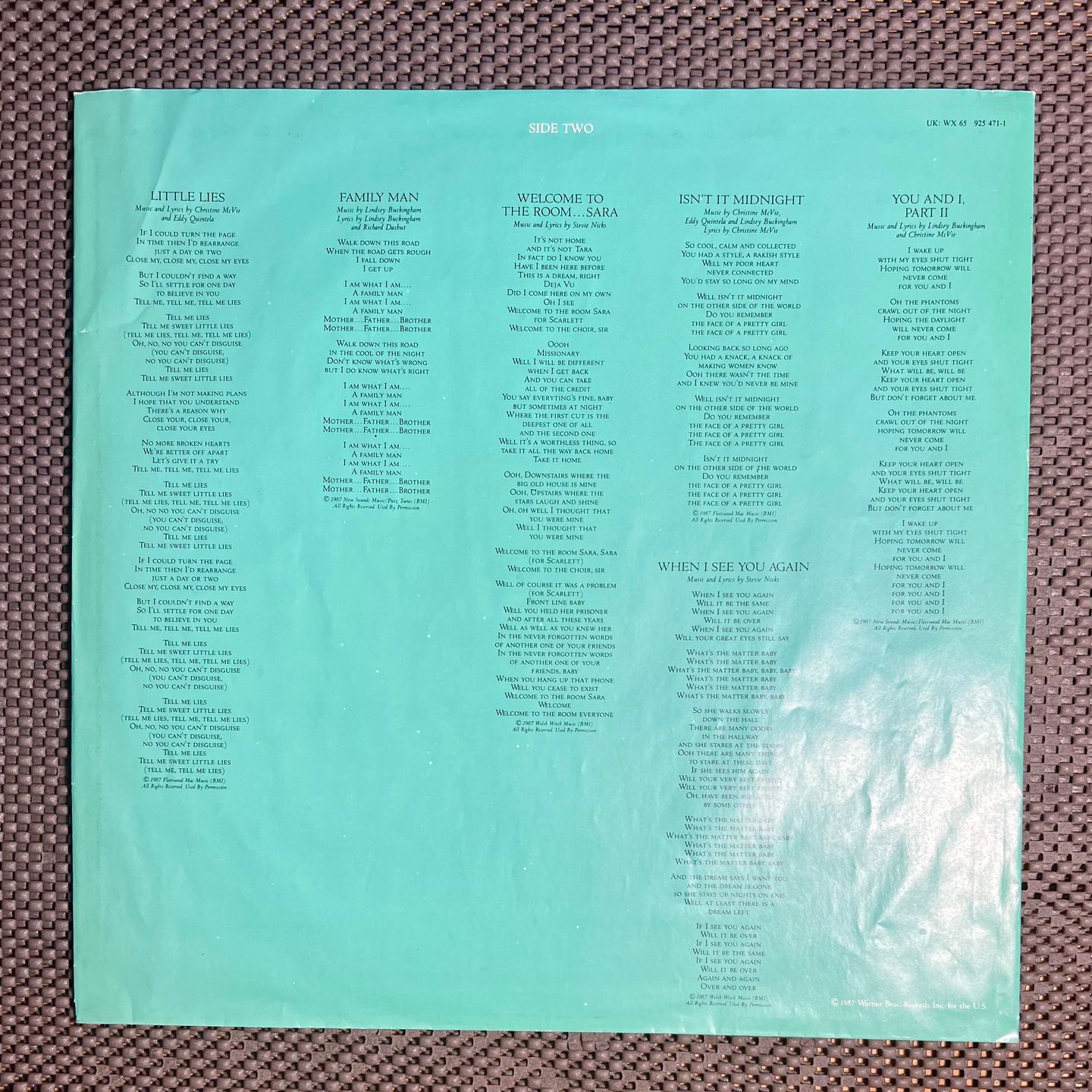 Fleetwood Mac - Tango In The Night [Vinyl, LP, Album, Repress, Lyntone Pressing - Warner Bros WX 65 - EU 1988 - EX/EX with OIS] | Warner Bros. Records (WX 65) - 6