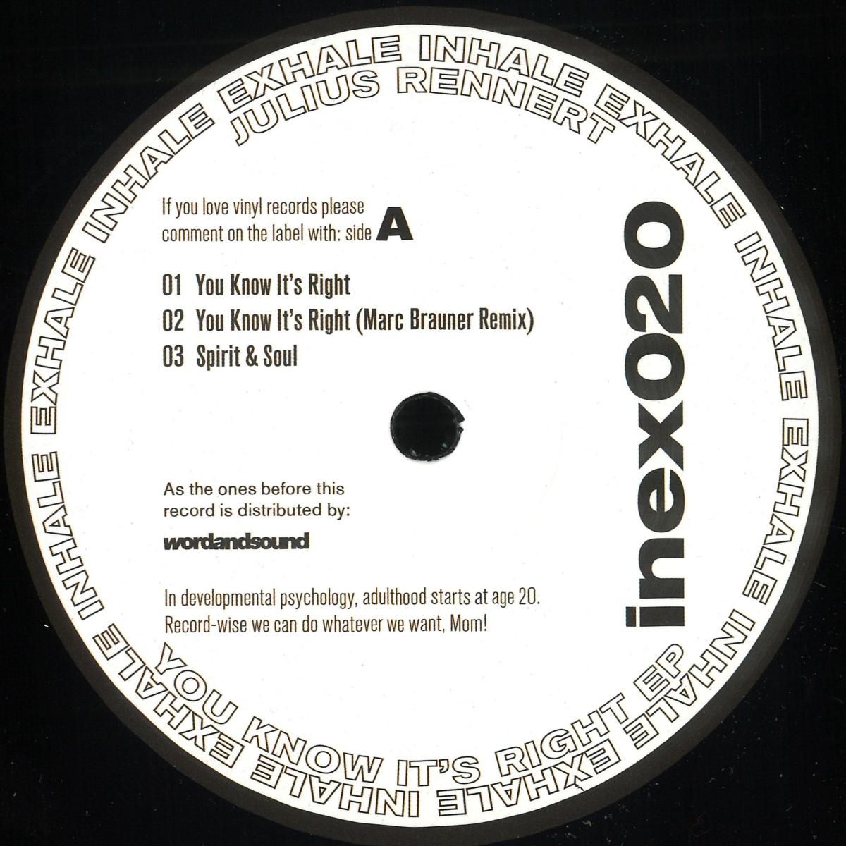 Julius Rennert - You Know It's Right EP | INHALE EXHALE RECORDS (INEX020)