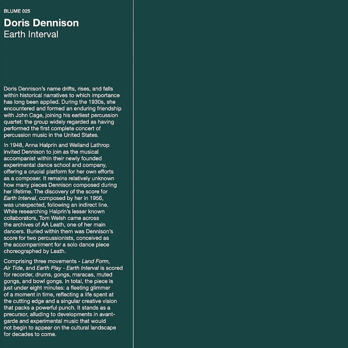 Doris Dennison - Earth Interval | Blume Editions (BLUME025) - main Doris Dennison - Earth Interval | Blume Editions (BLUME025) - main
