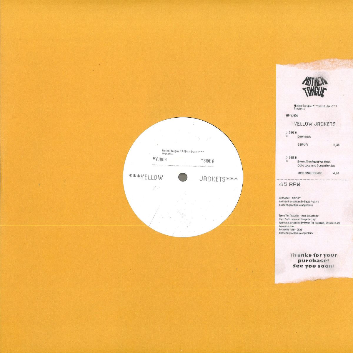 Byron The Aquarius  &  Deenamic - Yellow Jackets Vol. 6 | Yellow Jackets (YJ006) - main