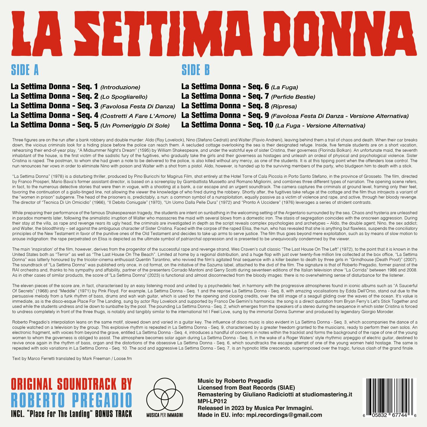Roberto Pregadio - La Settima Donna | Musica Per Immagini (MPI-LP012) - 2 Roberto Pregadio - La Settima Donna | Musica Per Immagini (MPI-LP012) - 2